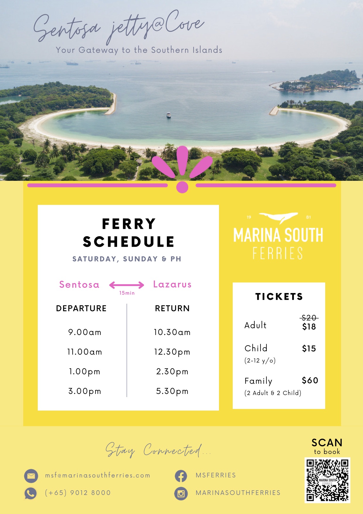Ferry services – Sentosa Cove Village jetty to Lazarus Island