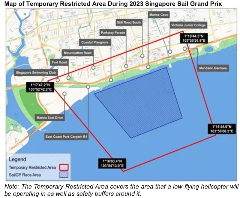 ESTABLISHMENT OF TEMPORARY RESTRICTED AREAS FOR SINGAPORE SAIL GRAND PRIX 2023